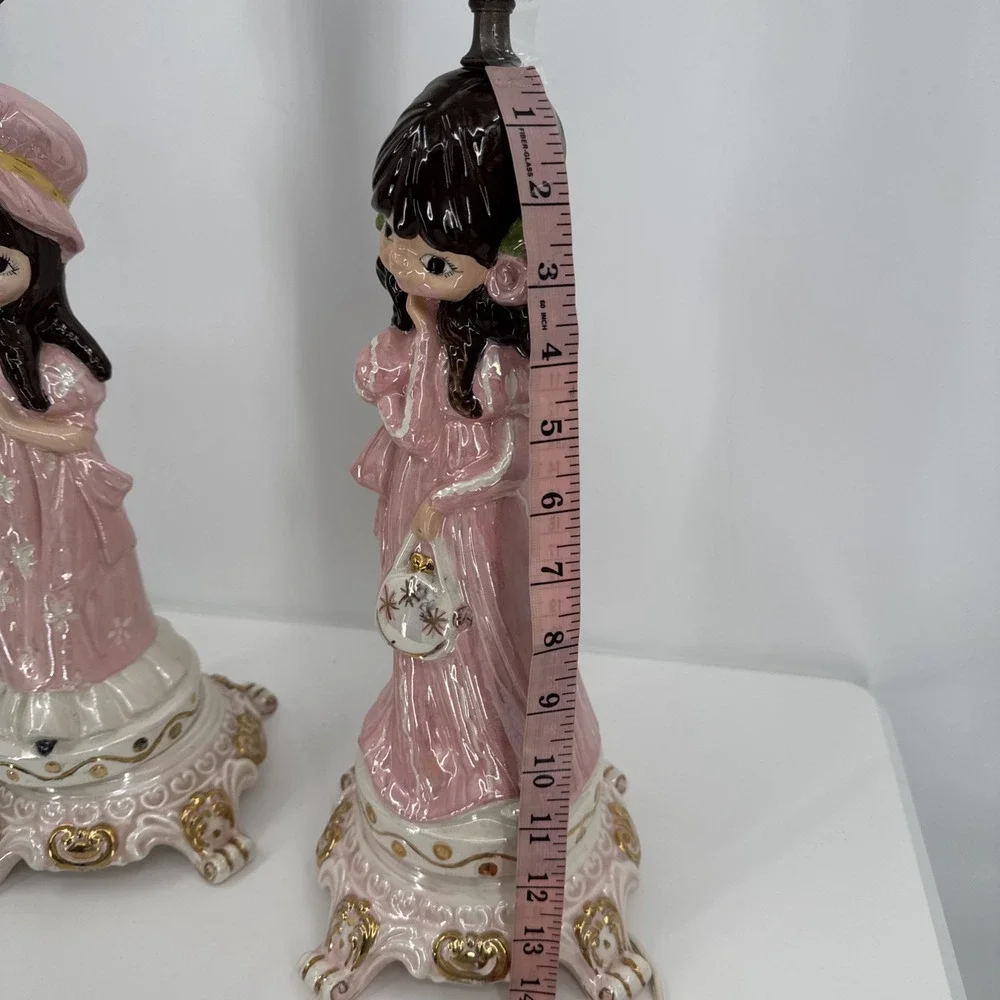 Vintage Pair Of Ceramic Handmade Holly Hobby Style Lamps 1974 Pink Prairie‎